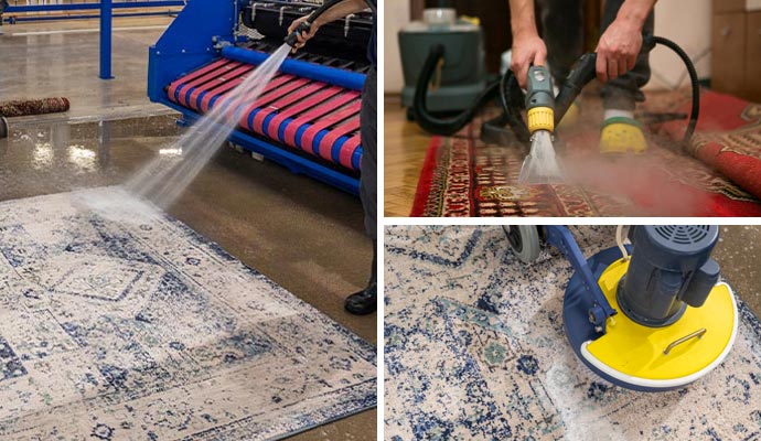 A collage of rug wet, steam and deep cleaning service