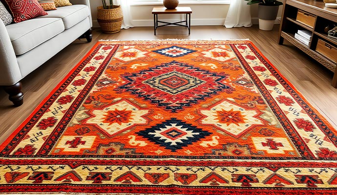 An area rug placed on wooden laminate floor