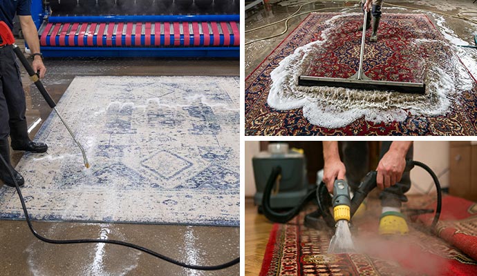 Collage of different types of rug cleaning methods