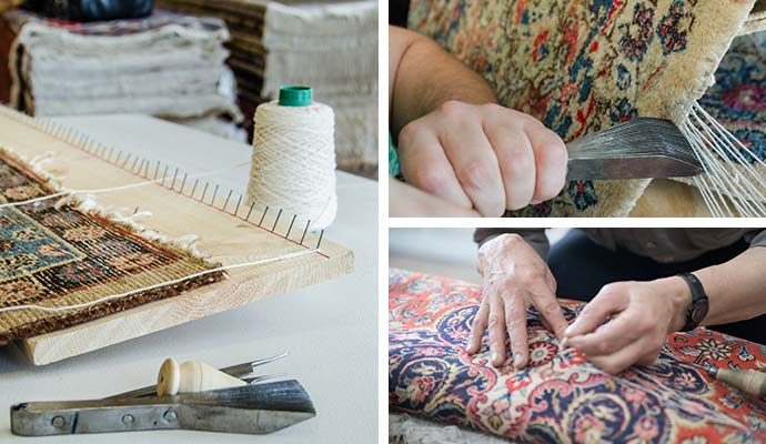 Collage of multiple rug repairing services