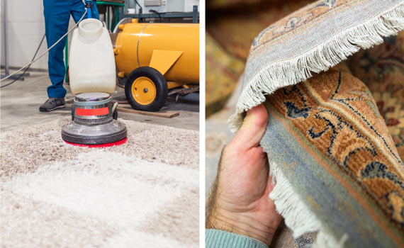 Collage of rug cleaning and inspection