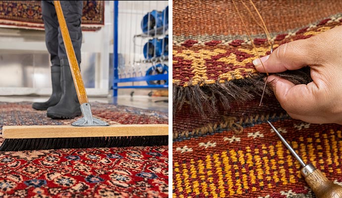 Collage of rug cleaning and repairing