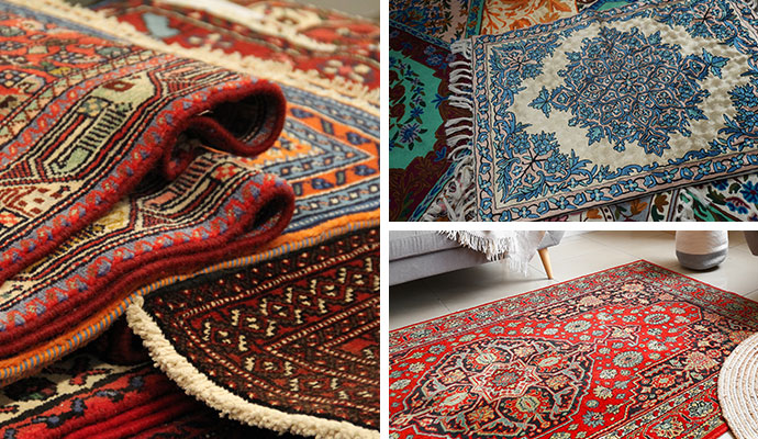 Collage of various types of rugs