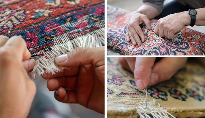 Collage of different rug repairing service