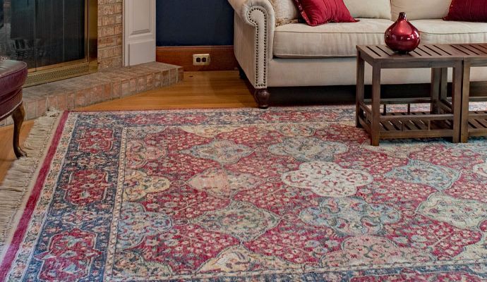 Old oriental rug placed on the floor