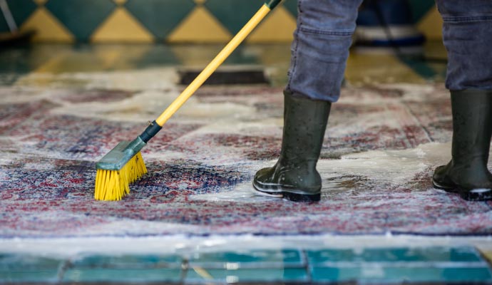 Professional rug cleaning with equipment