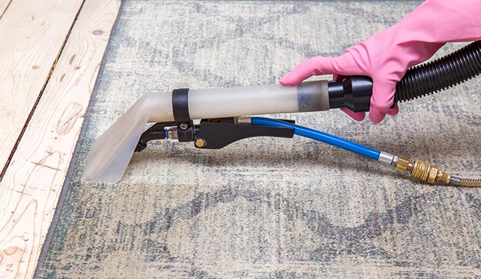 professionally rug cleaning with chemical