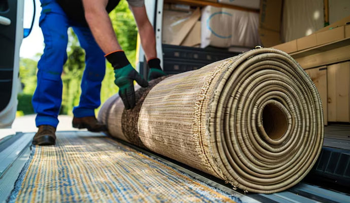 rolled rug for delivery