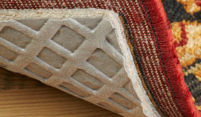 Rug pad under a rug on a wooden floor.