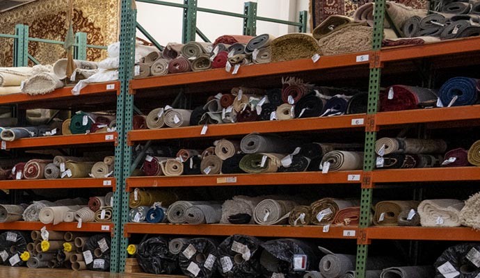 Stored rugs on shelves