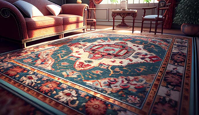 Traditional decorative persian rug placed in elegant living room